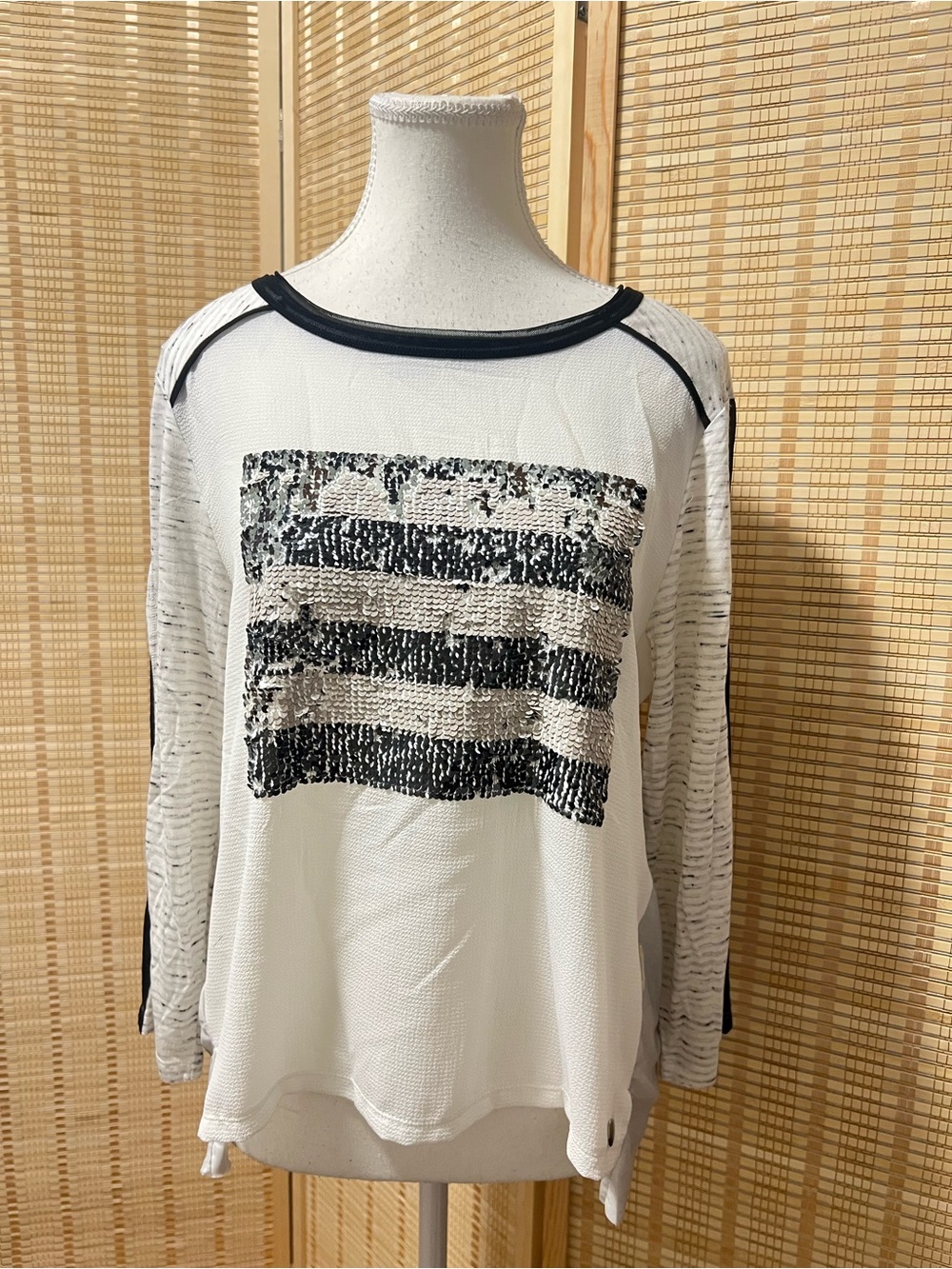 Sportalm Kitzbühel Black & White Sequin Long Sleeve Top Size 36